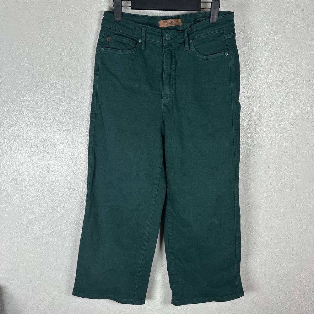 Judy Blue Garment Dyed Wide Leg Denim Jeans Womens Sz 9/29 Emerald Forest Green